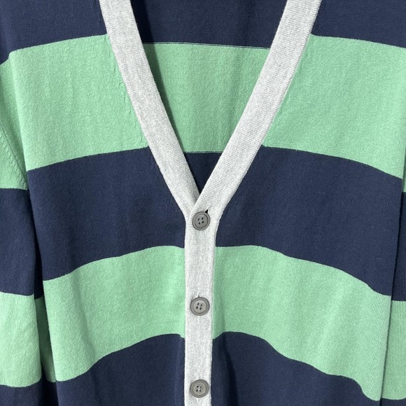 Brooks Brothers Cardigan Sweater Mens XL Navy Green Stripe Cotton Cashmere - Picture 3 of 12